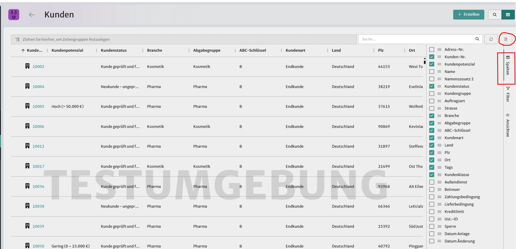 Tabellenkonfiguration – Spalten und Filter