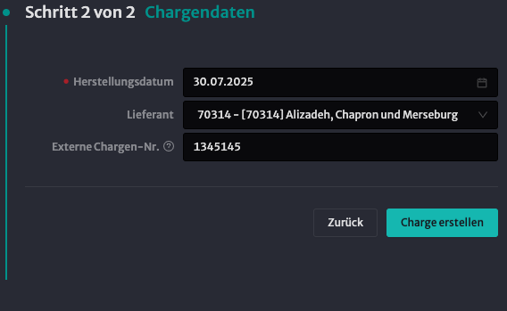 Charge erstellen Schritt 2
