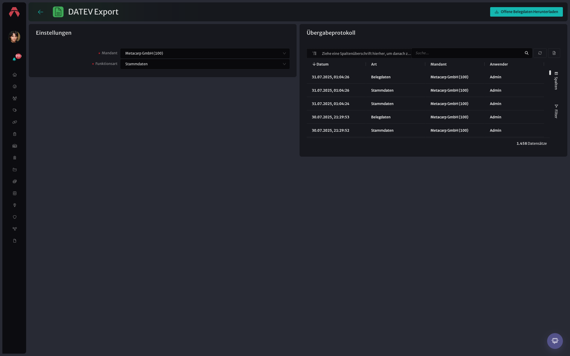 DATEV Export Übersicht