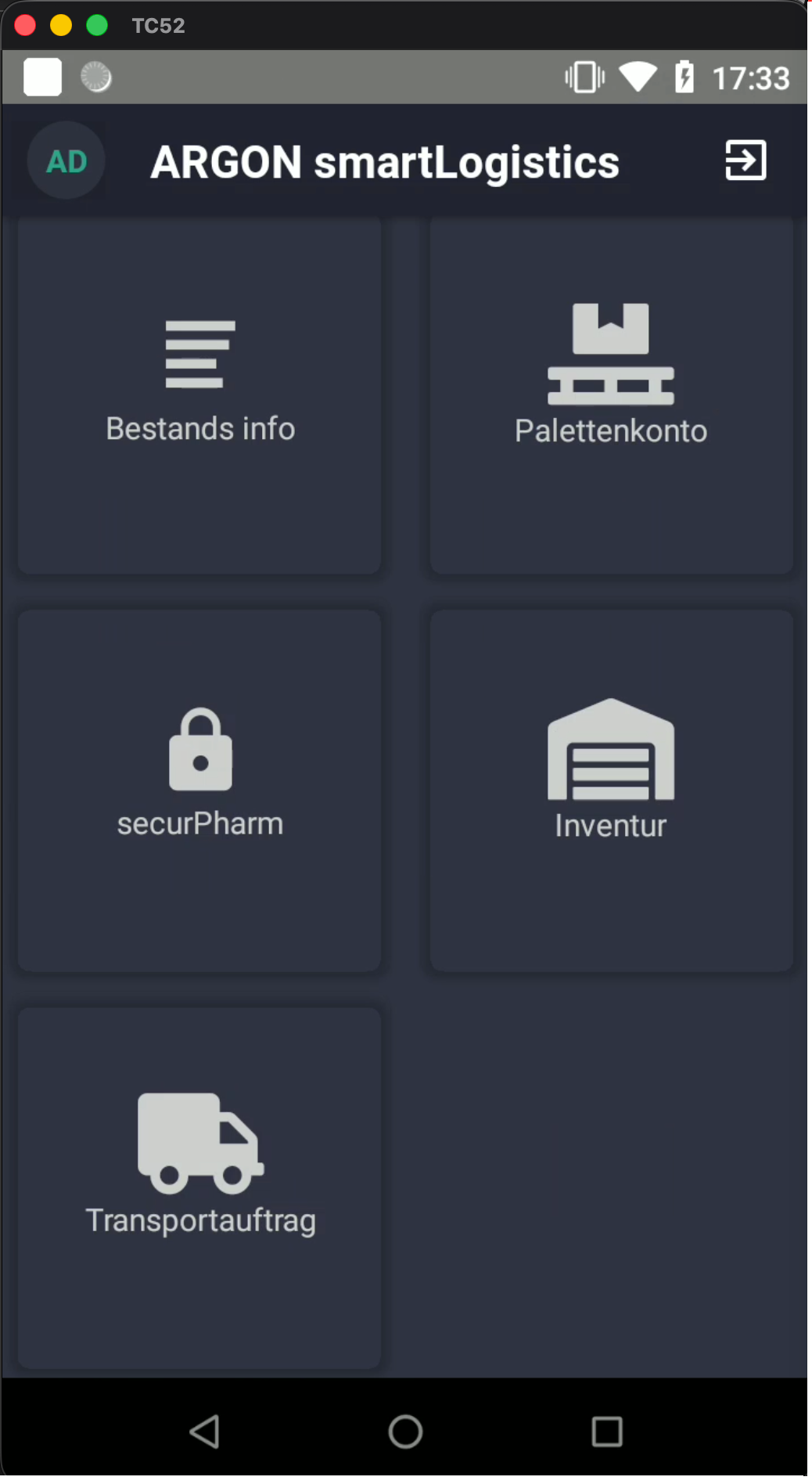 Argon smartLogistics Dashboard mit Inventur-Kachel