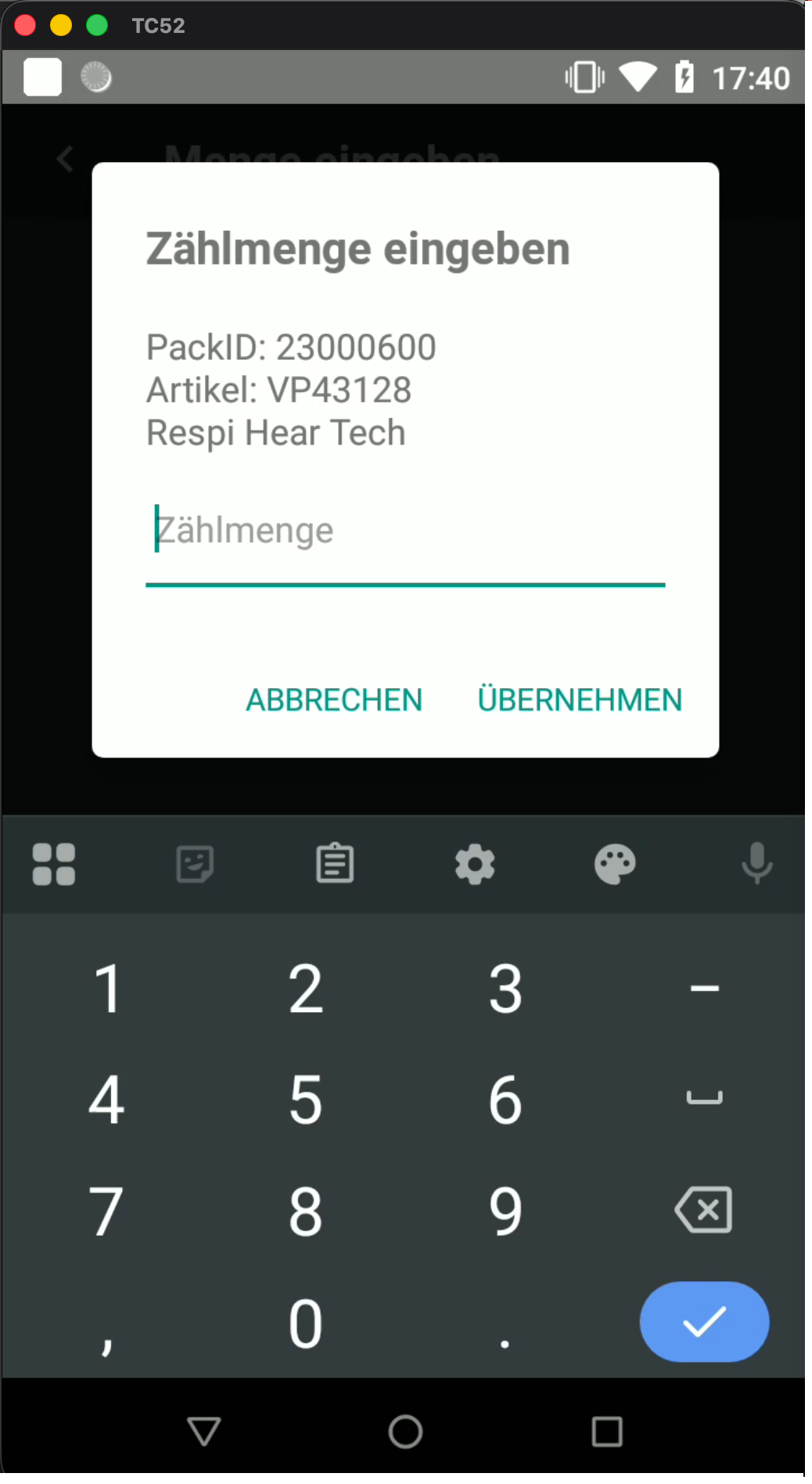 Zählmenge eingeben Dialog