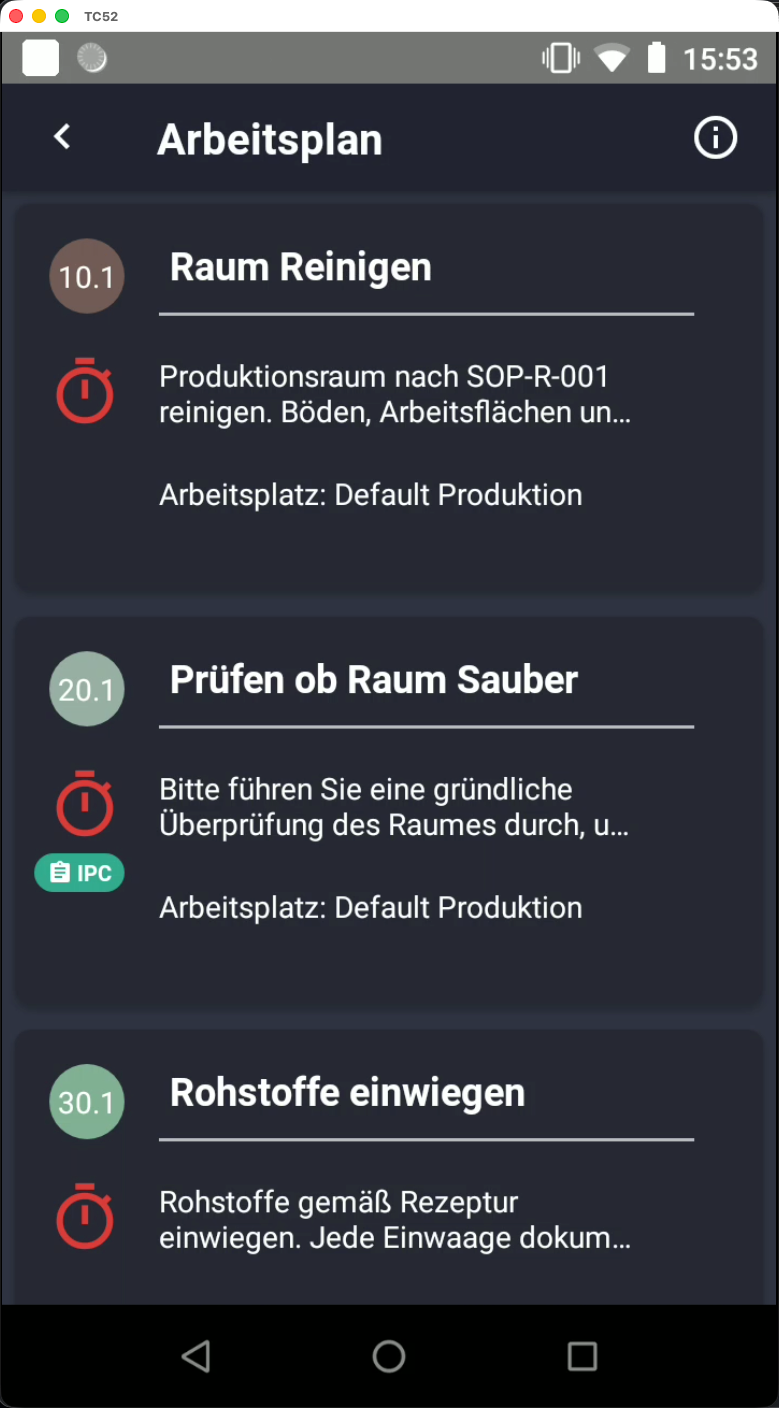 Arbeitsplan mit IPC-Schritten