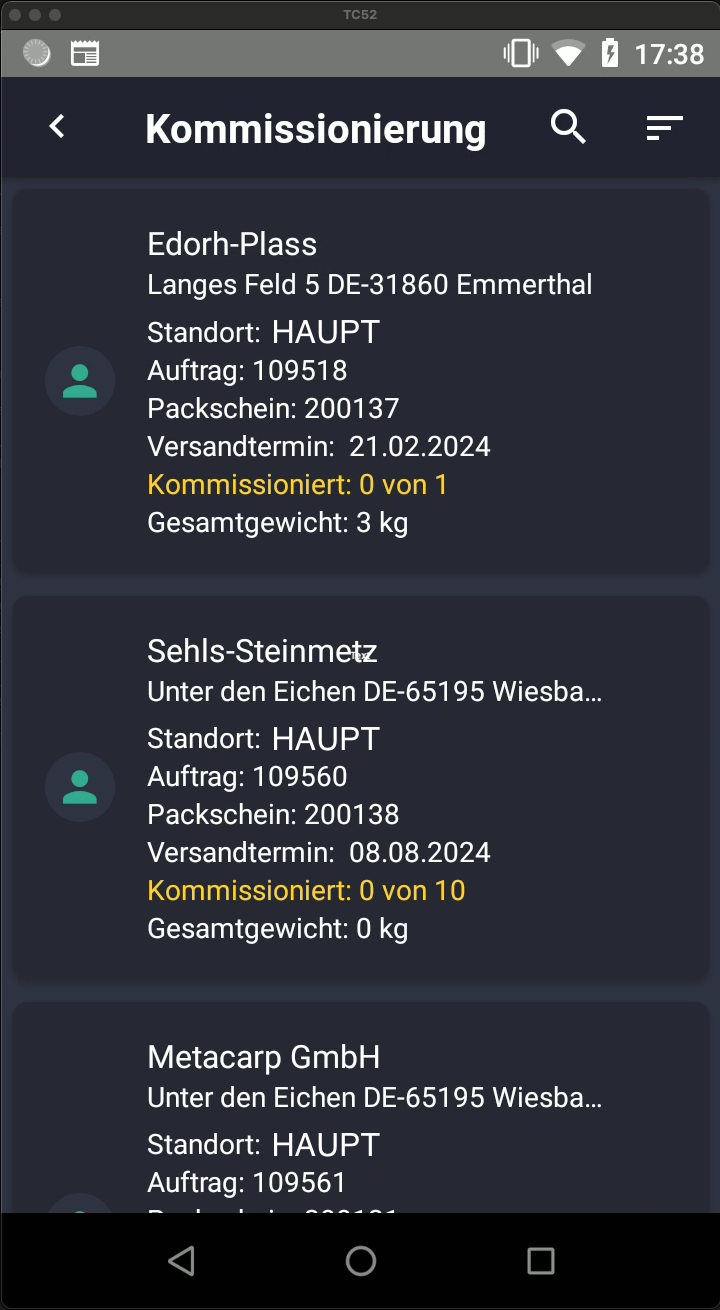 Packer Auftragsliste
