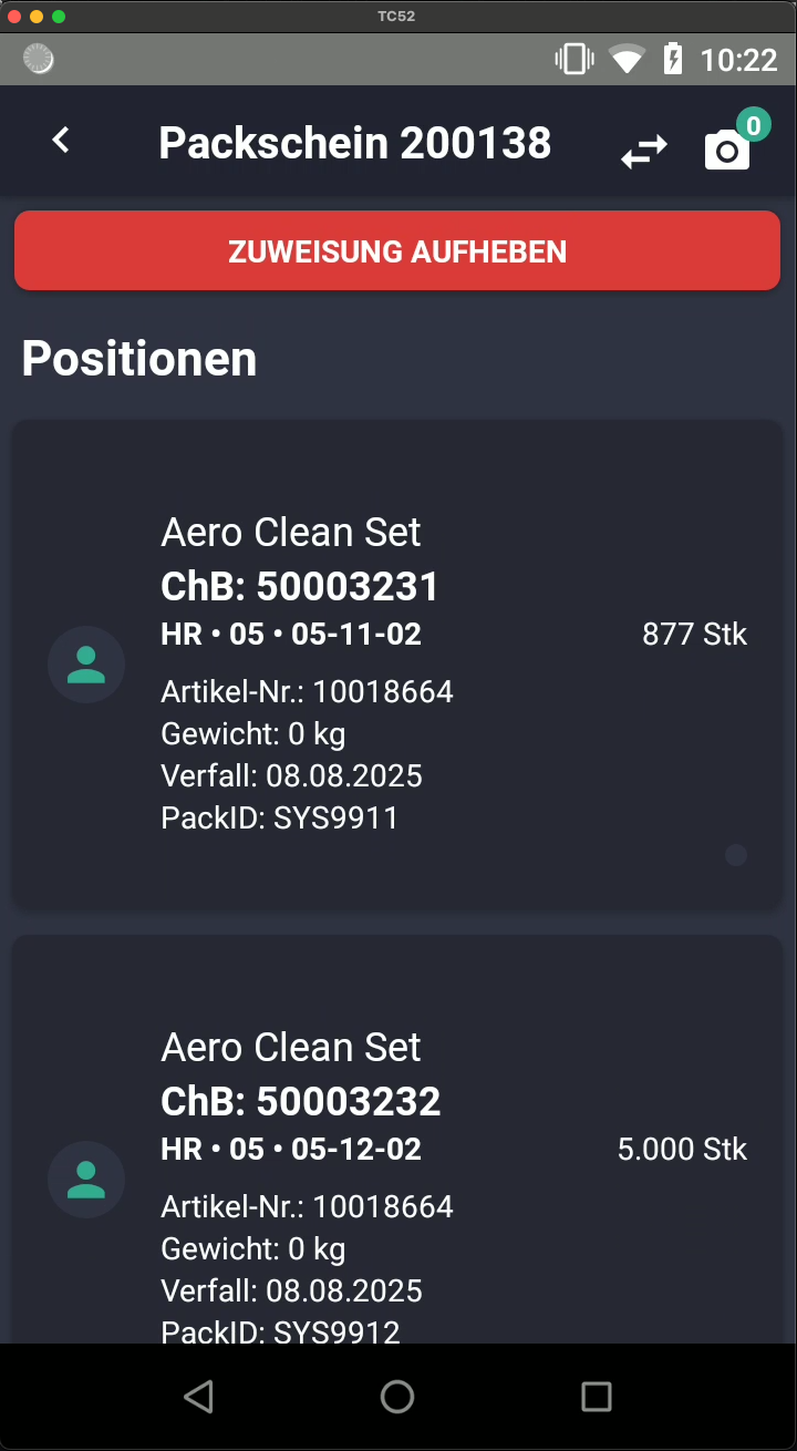 Pick by Pack Artikelpositionen