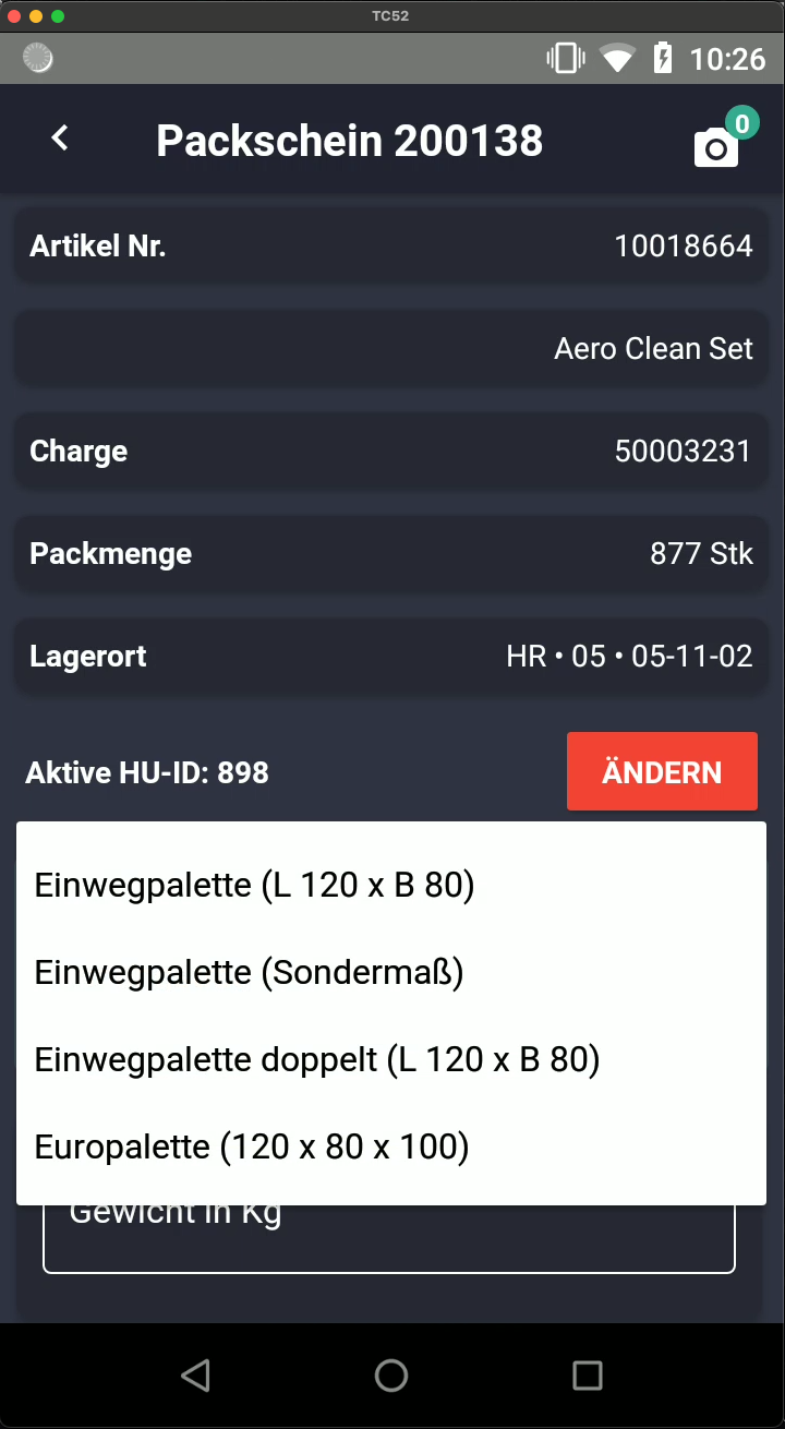 Pick by Pack HU-ID Auswahl