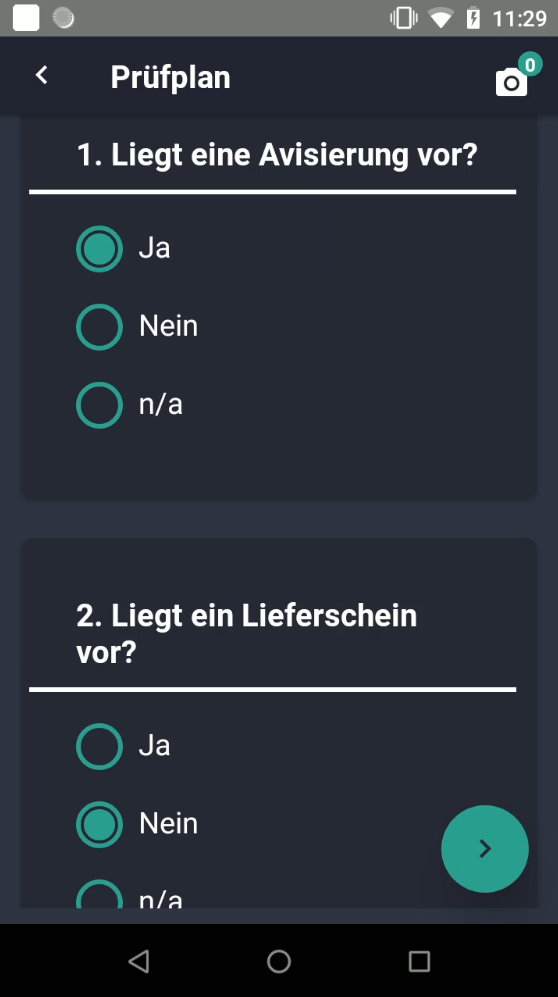 Screenshot: Prüfplan