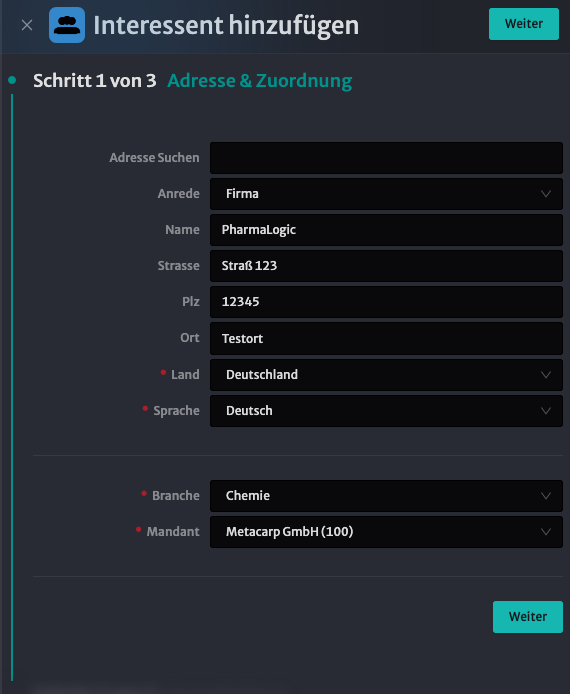 Ausgefüllte Grunddaten