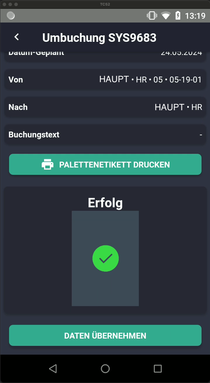 Umbuchung Scan-Bestätigung