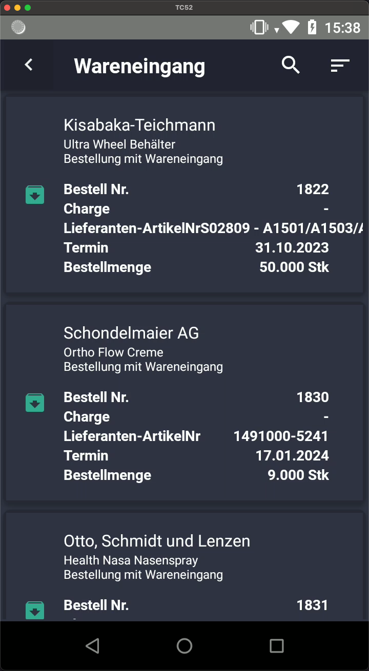Wareneingang Übersicht