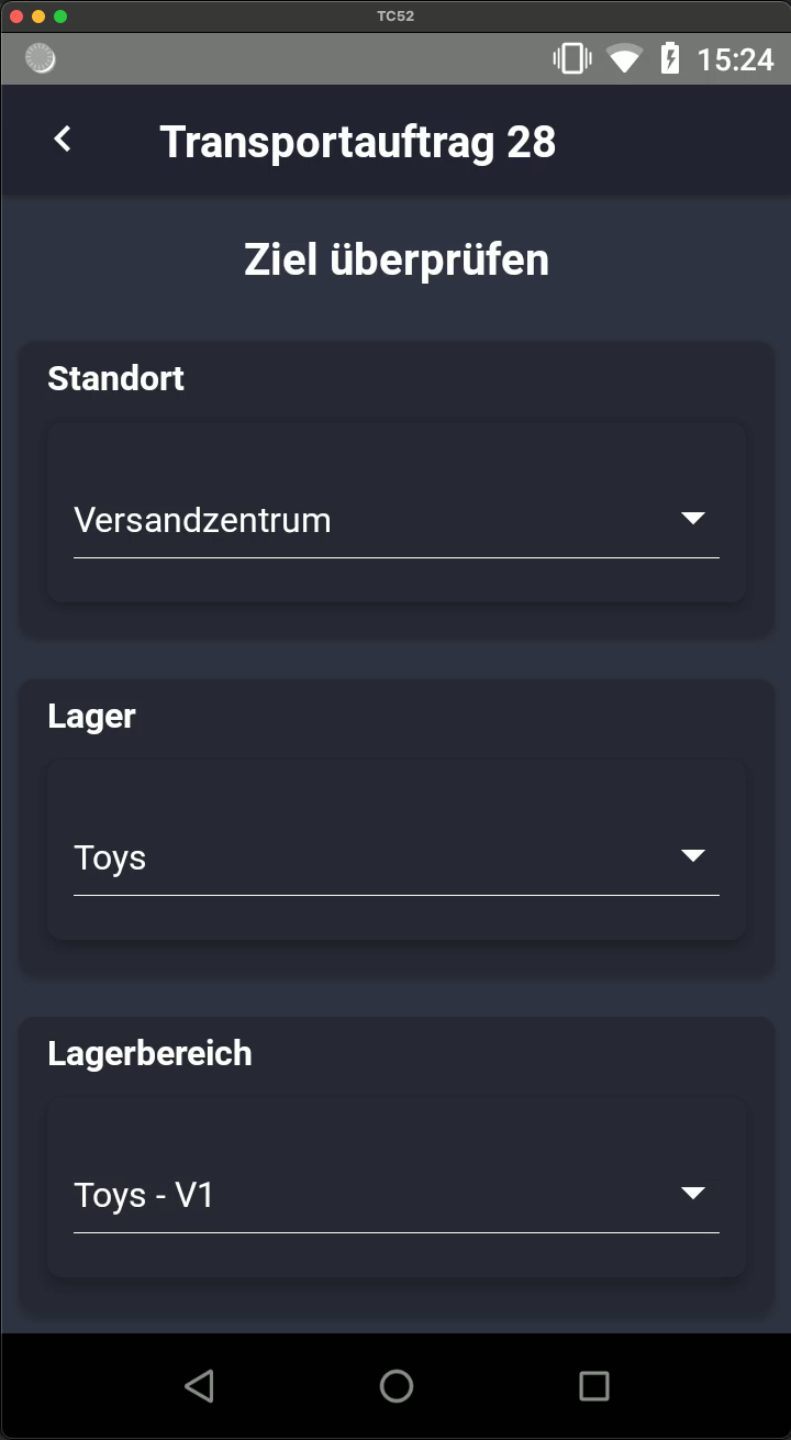 Screenshot: Zielüberprüfung des Transportauftrags